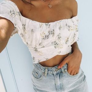 White Floral Wrap Top